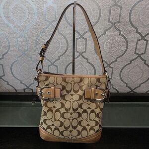 Coach Brown and Tan Signature Shoulder Bag